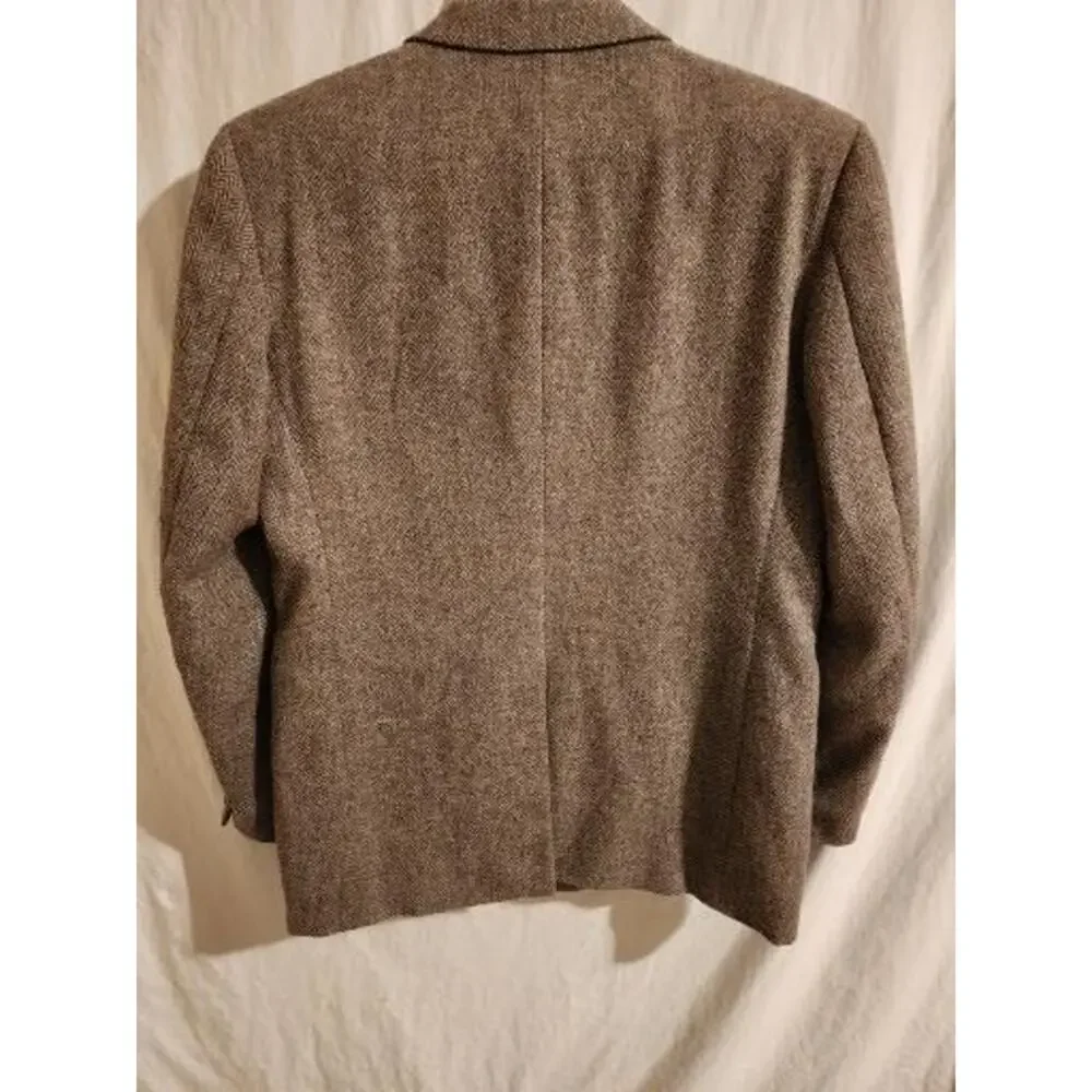 VINTAGE Gallery by Haggar 46 Brown TWEED Wool Herriing Bone Sport Coat